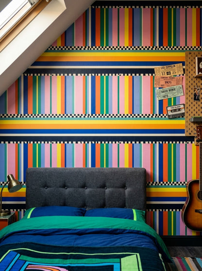 Color Block Wallpaper Geometric Striped Removable Wall Decor