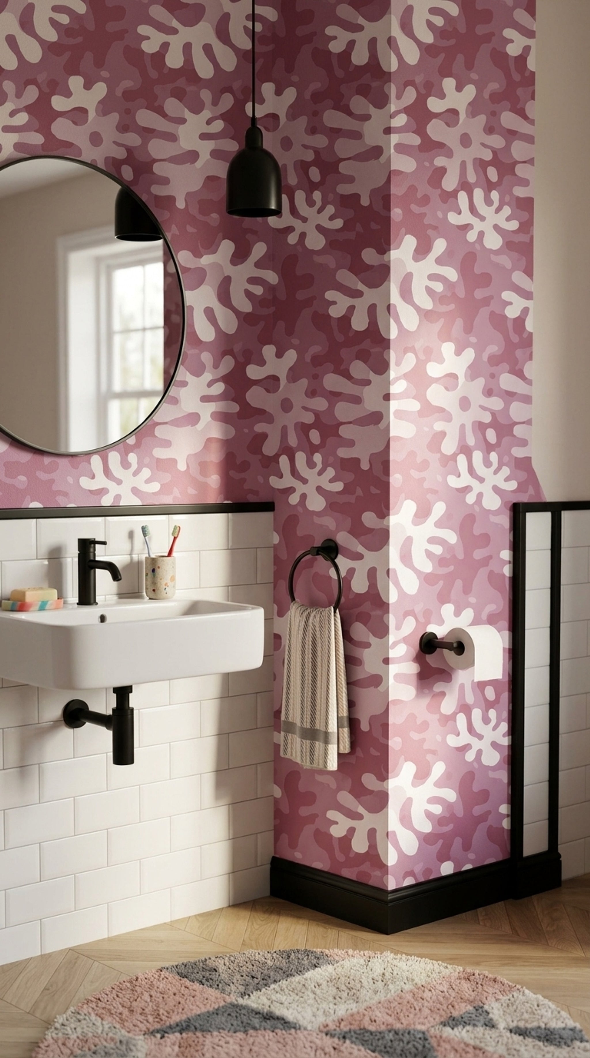 Pink Camouflage Wallpaper Abstract Blobs Pastel Decorative Mural
