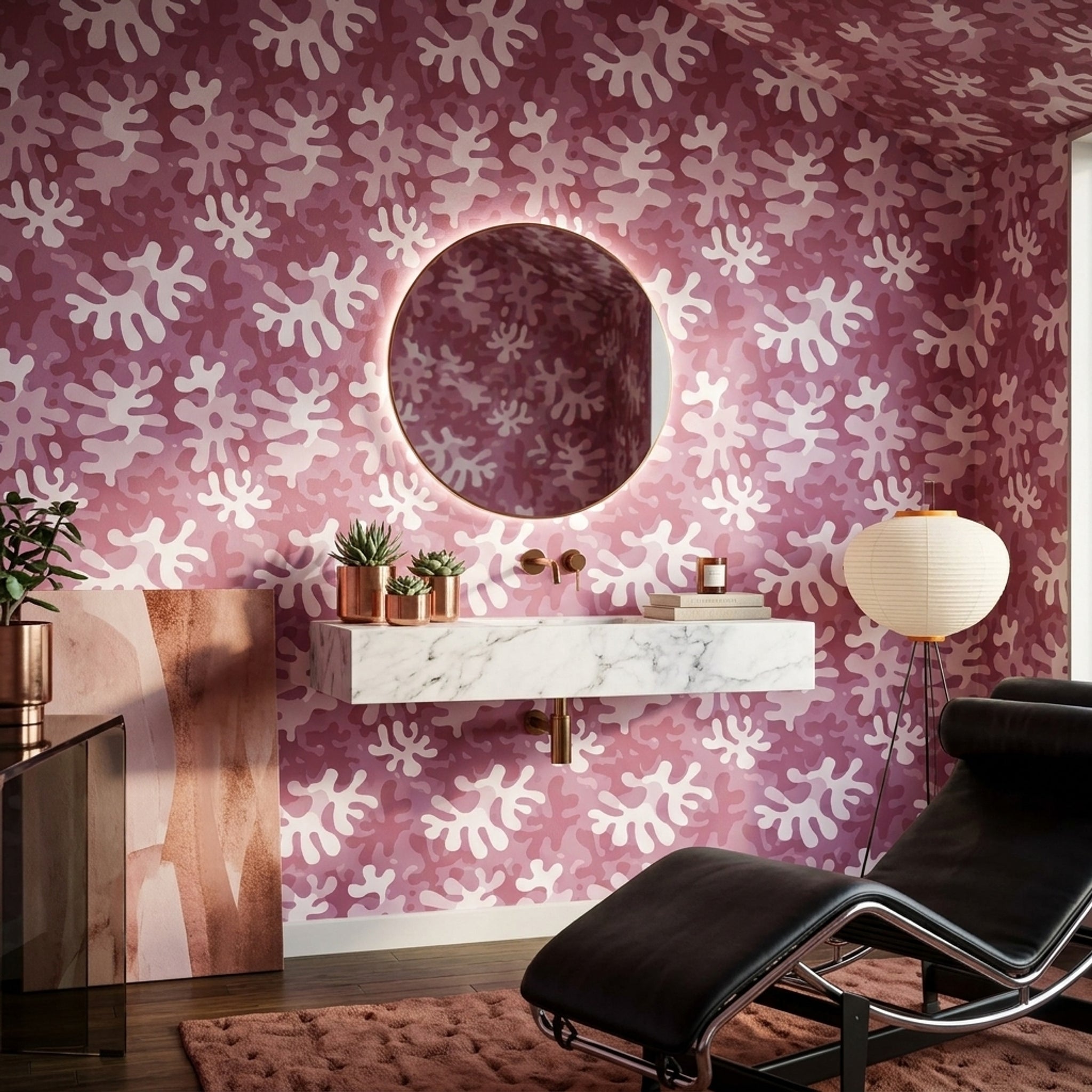 Pink Camouflage Wallpaper Abstract Blobs Pastel Decorative Mural