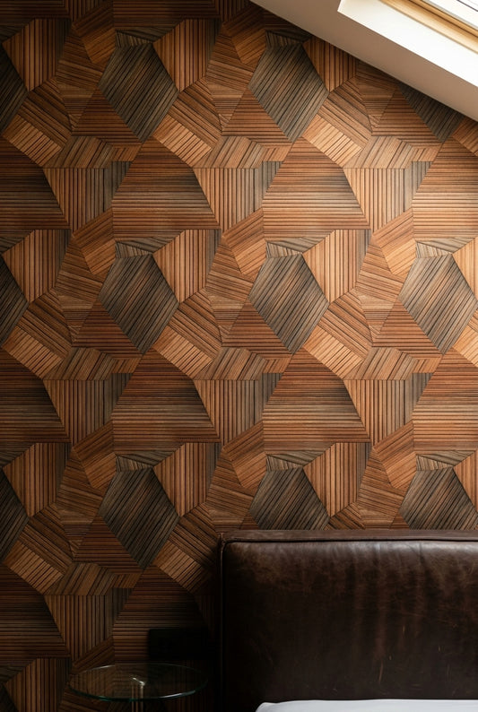 Dark Wood Wallpaper Geometric Mosaic Removable Abstract Panels Wall Double Roll
