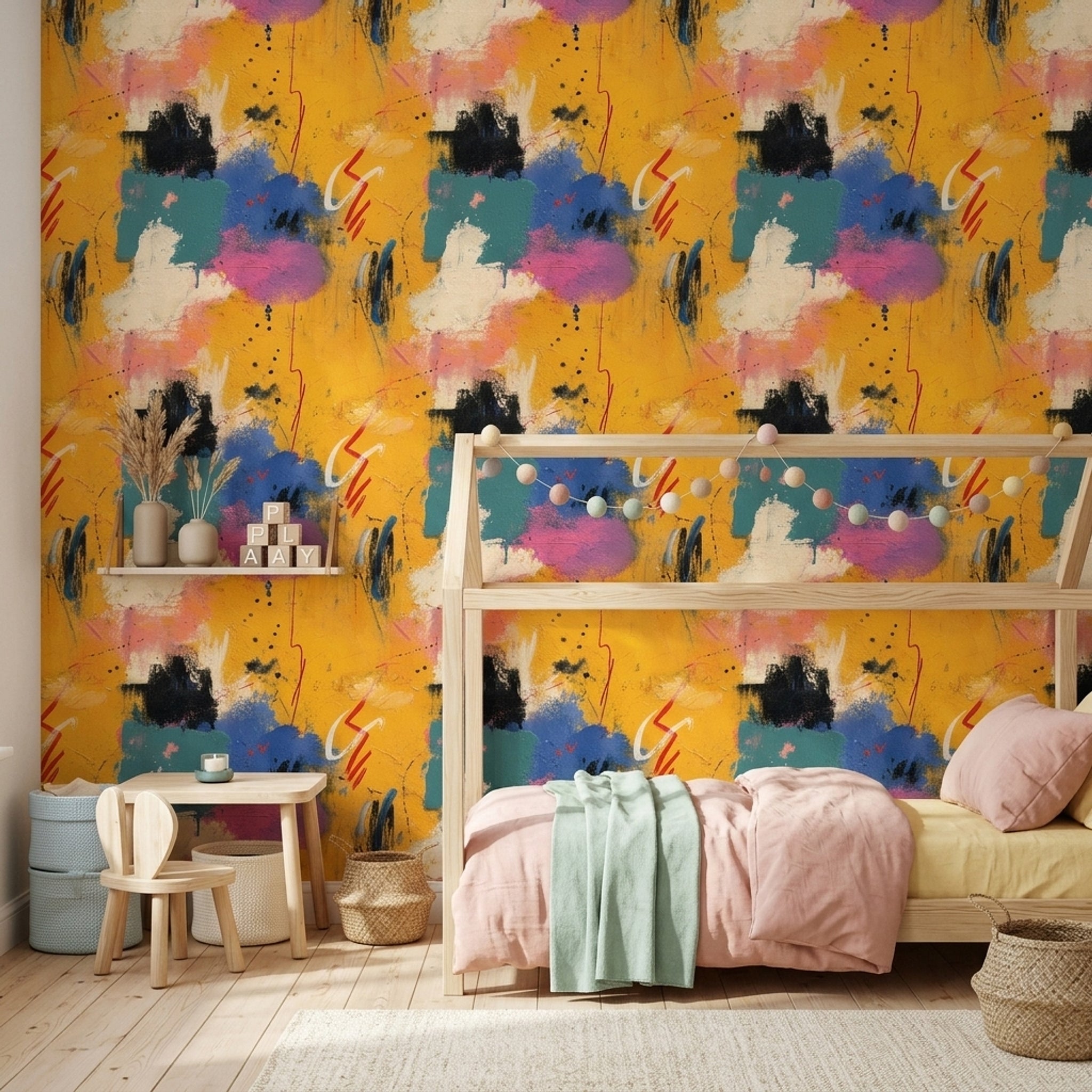 Mustard Yellow Wallpaper Textured Paint Color Blocks Removable Wall Decor