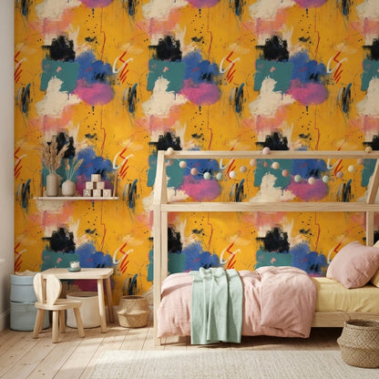 Mustard Yellow Wallpaper Textured Paint Color Blocks Removable Wall Decor