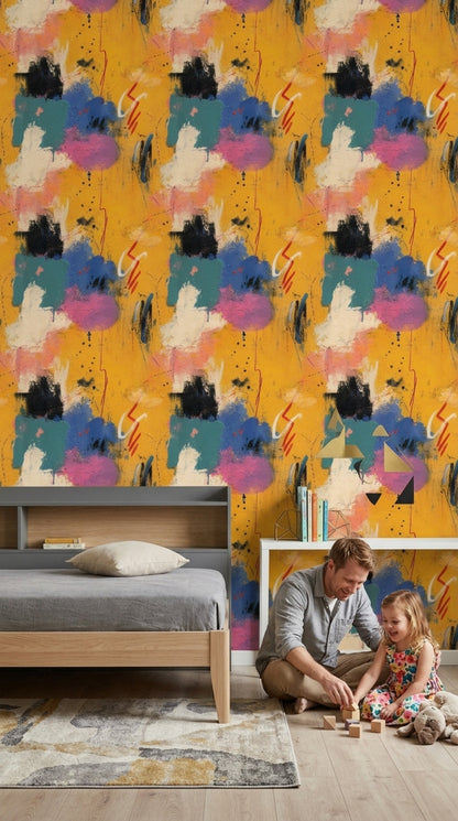 Mustard Yellow Wallpaper Textured Paint Color Blocks Removable Wall Decor