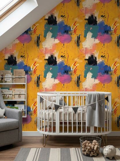 Mustard Yellow Wallpaper Textured Paint Color Blocks Removable Wall Decor