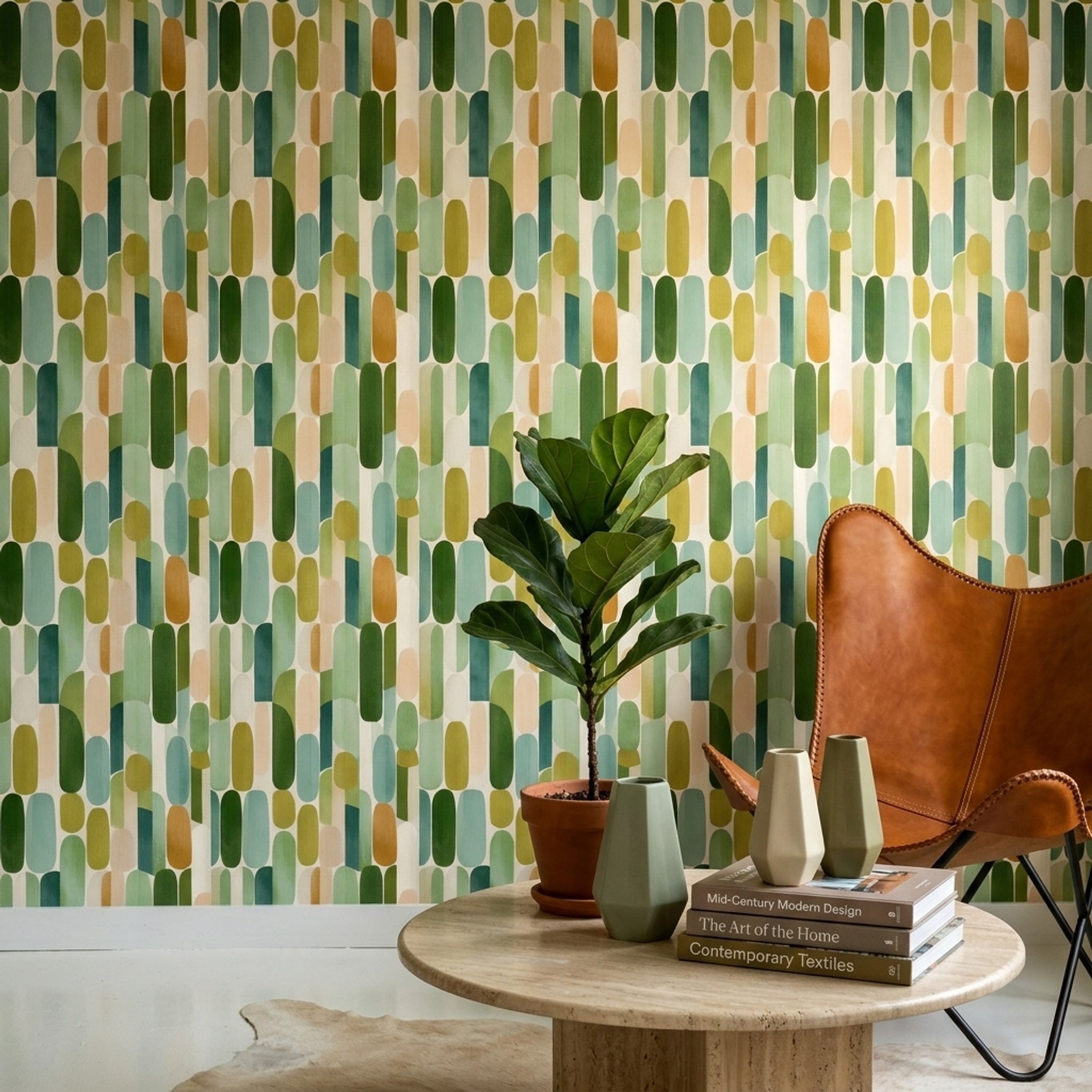 Mid Century Modern Wallpaper Retro Geometric Removable Wall Decor
