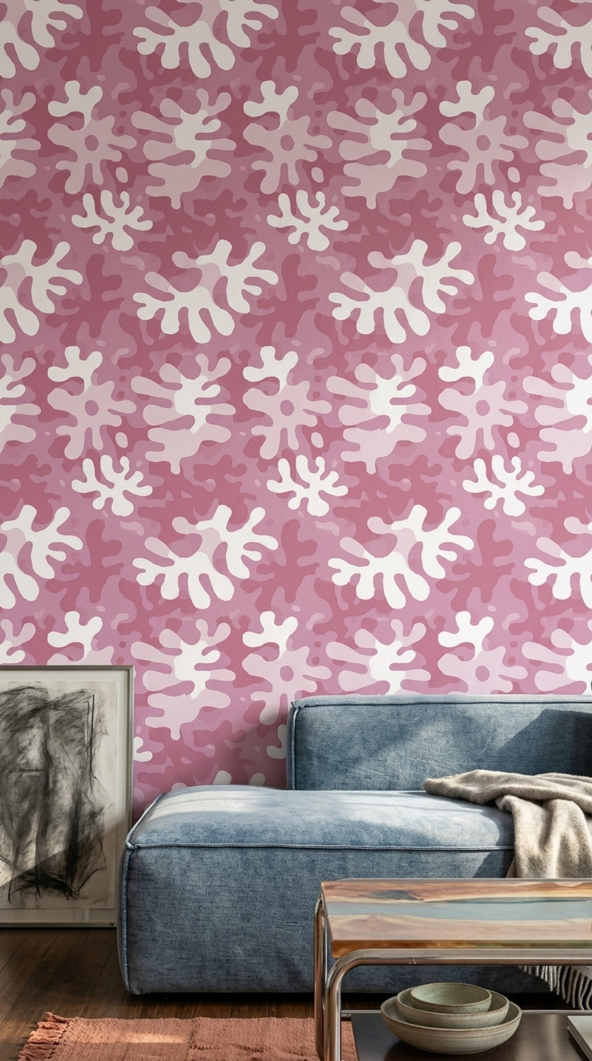 Pink Camouflage Wallpaper Abstract Blobs Pastel Decorative Mural