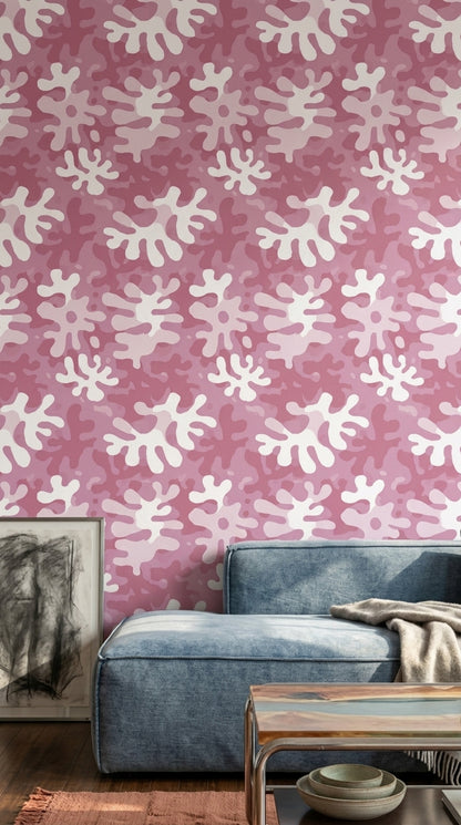 Pink Camouflage Wallpaper Abstract Blobs Pastel Decorative Mural