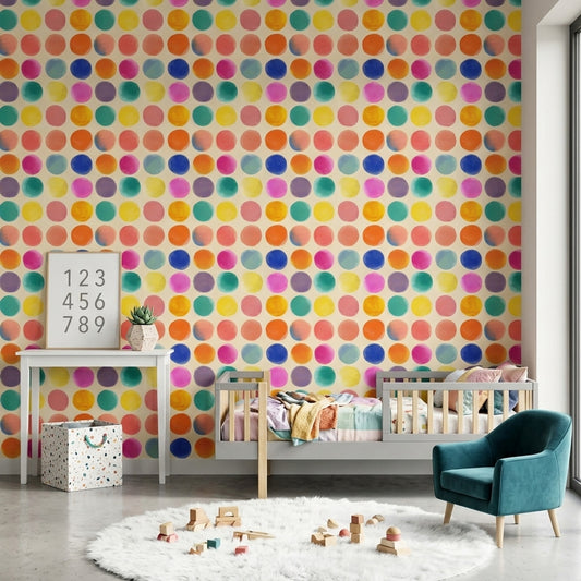Abstract Polka Dots Wallpaper Watercolor Circles Colorful Pastel Decorative Mural