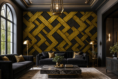 Art Deco Wallpaper Geometric Lattice Gold And Black Wall Mural