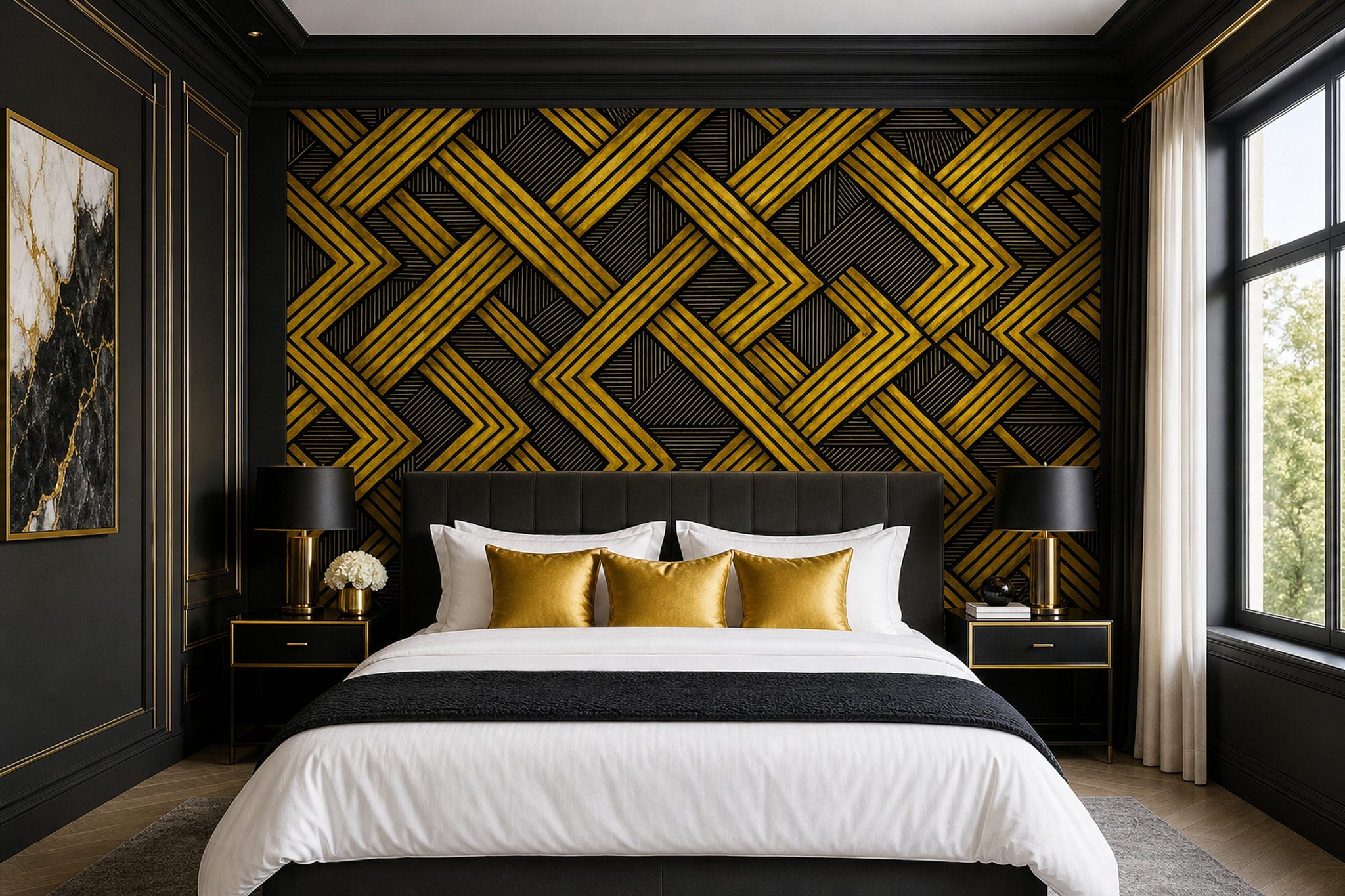 Art Deco Wallpaper Geometric Lattice Gold And Black Wall Mural