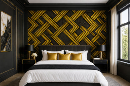 Art Deco Wallpaper Geometric Lattice Gold And Black Wall Mural