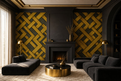 Art Deco Wallpaper Geometric Lattice Gold And Black Wall Mural