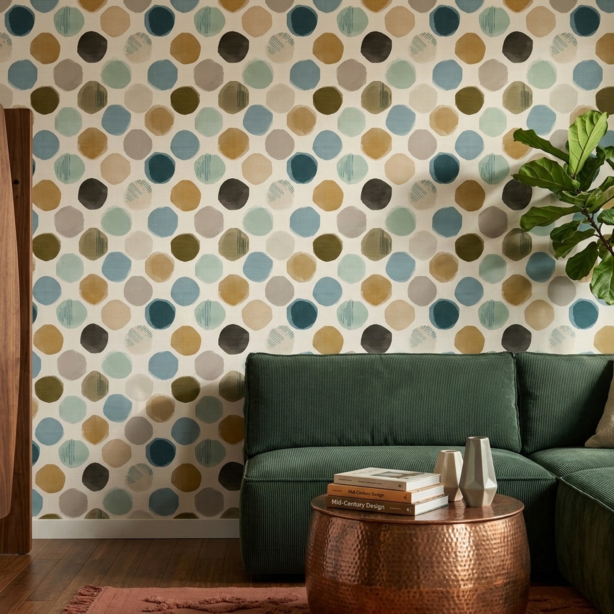 Abstract Polka Dots Wallpaper Hand Painted Circles Removable Muted Earth Tones Wall Double Roll