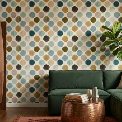 Abstract Polka Dots Wallpaper Hand Painted Circles Removable Muted Earth Tones Wall Double Roll