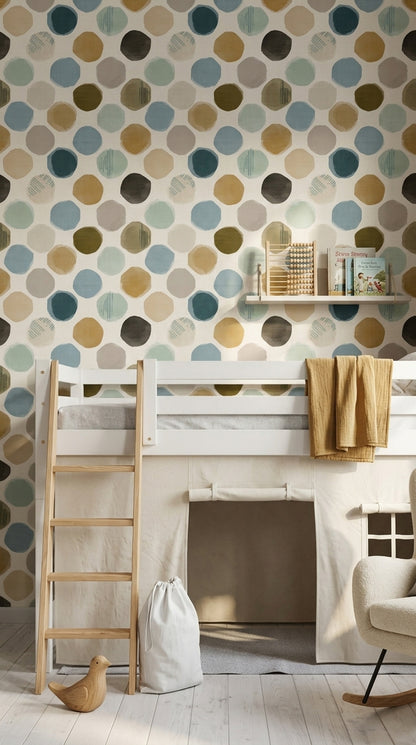Abstract Polka Dots Wallpaper Hand Painted Circles Removable Muted Earth Tones Wall Double Roll