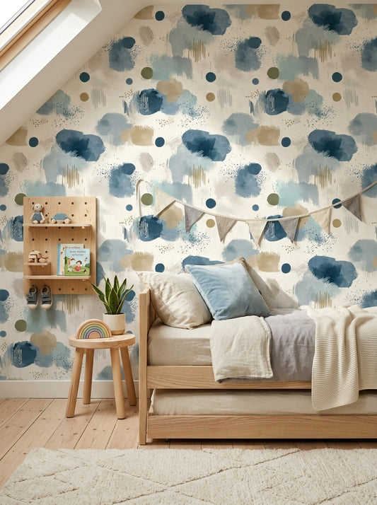 Abstract Watercolor Wallpaper Blue Brushstrokes Paint Splatter Decorative Mural