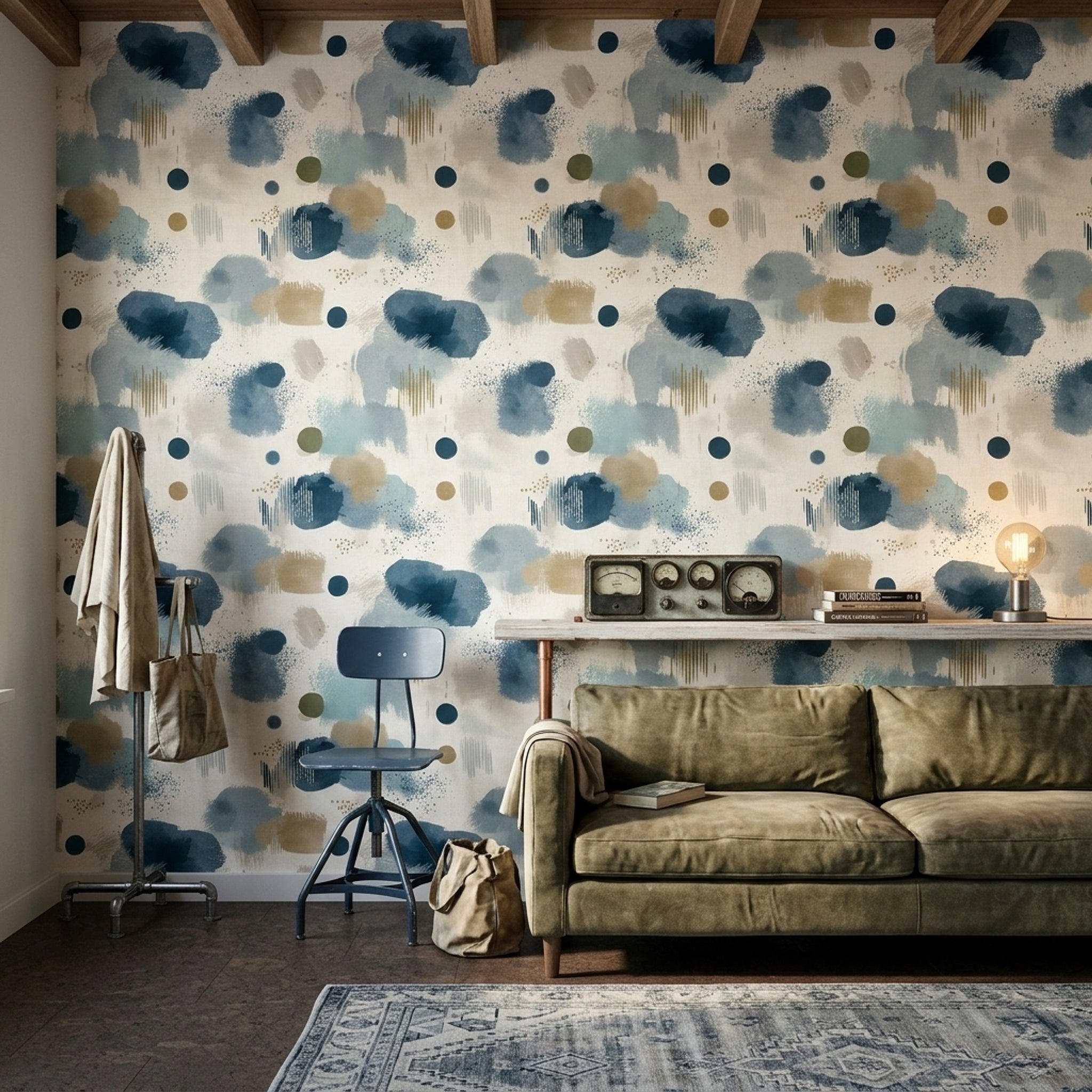 Abstract Watercolor Wallpaper Blue Brushstrokes Paint Splatter Decorative Mural