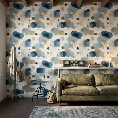 Abstract Watercolor Wallpaper Blue Brushstrokes Paint Splatter Decorative Mural