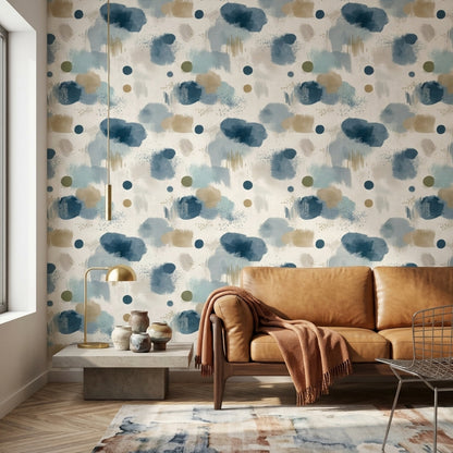 Abstract Watercolor Wallpaper Blue Brushstrokes Paint Splatter Decorative Mural