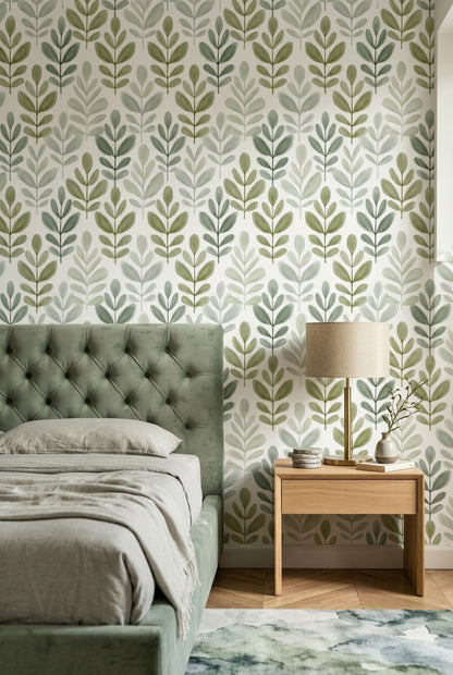White Background Wallpaper Minimalist Botanical Removable Wall Decor