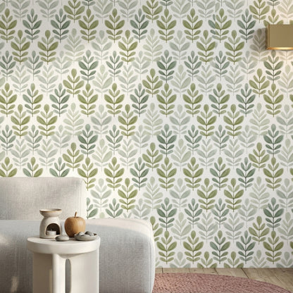 White Background Wallpaper Minimalist Botanical Removable Wall Decor