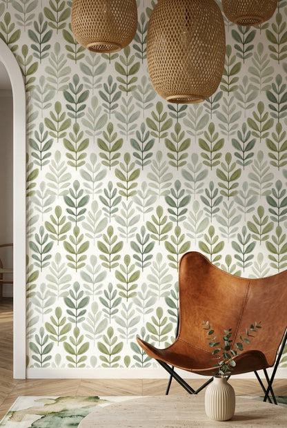 White Background Wallpaper Minimalist Botanical Removable Wall Decor