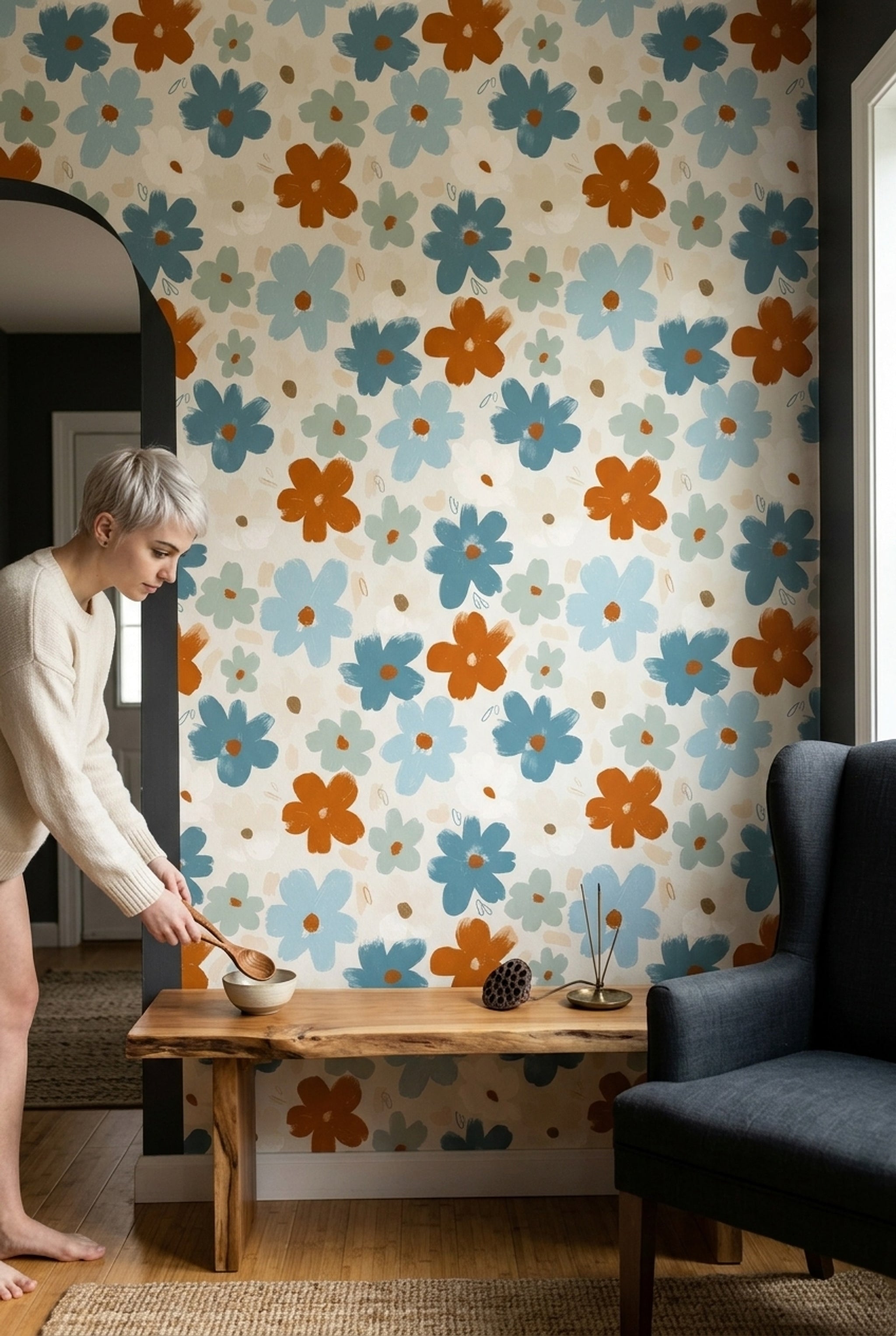 Oversized Daisies Wallpaper Abstract Botanical Painterly Brushstroke Decorative Mural