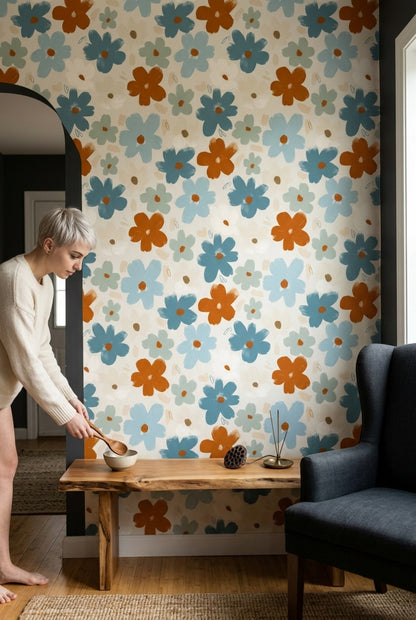 Oversized Daisies Wallpaper Abstract Botanical Painterly Brushstroke Decorative Mural