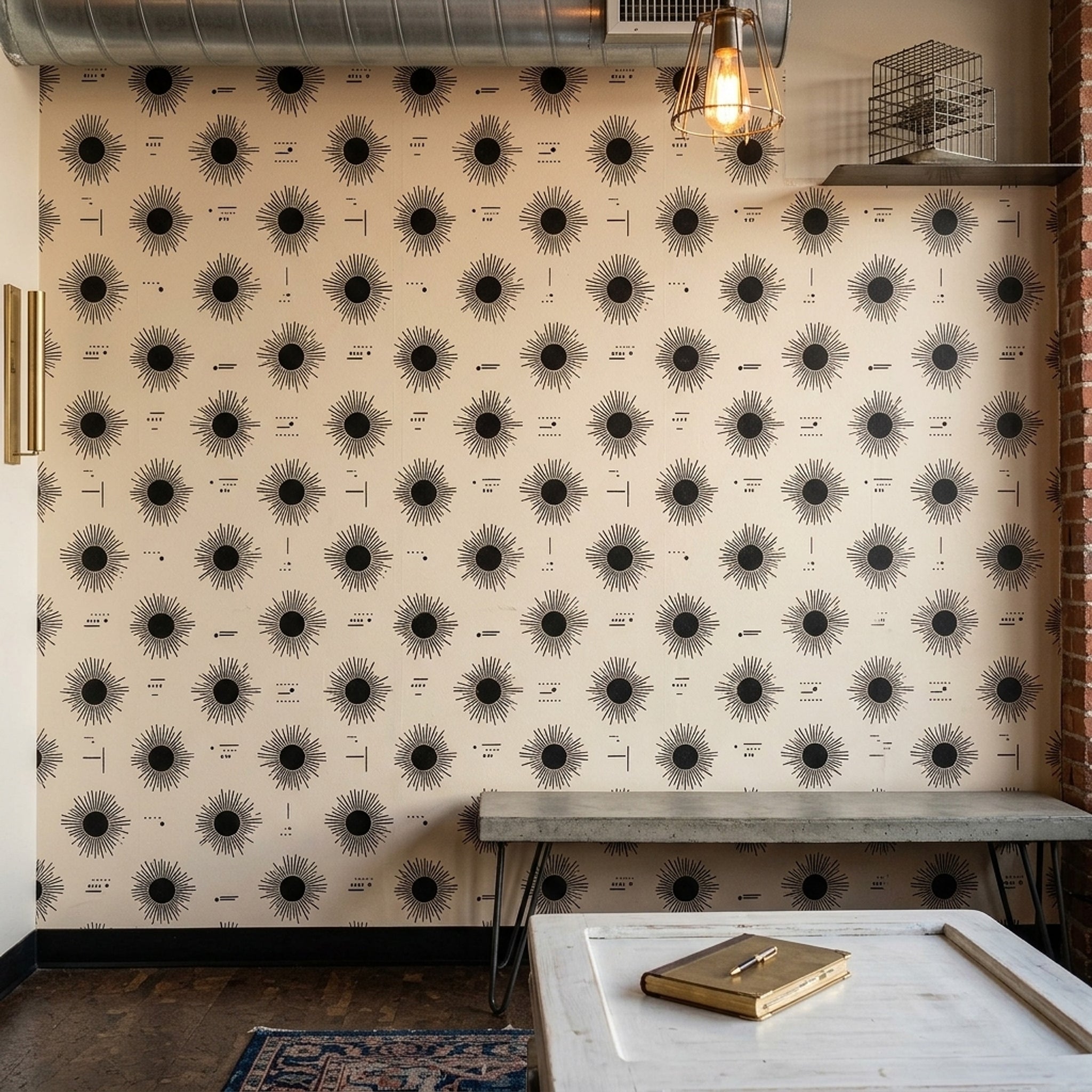 Sunburst Wallpaper Abstract Geometric Removable Black Ink Wall Double Roll