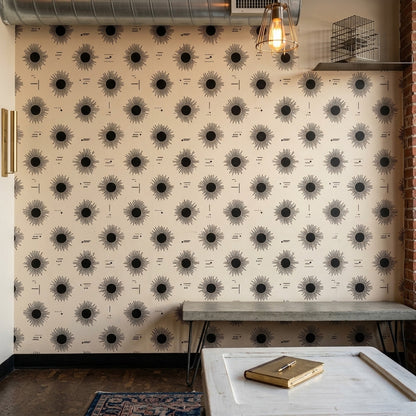 Sunburst Wallpaper Abstract Geometric Removable Black Ink Wall Double Roll