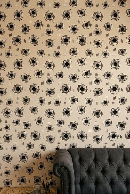 Sunburst Wallpaper Geometric Abstract Removable Wall Decor