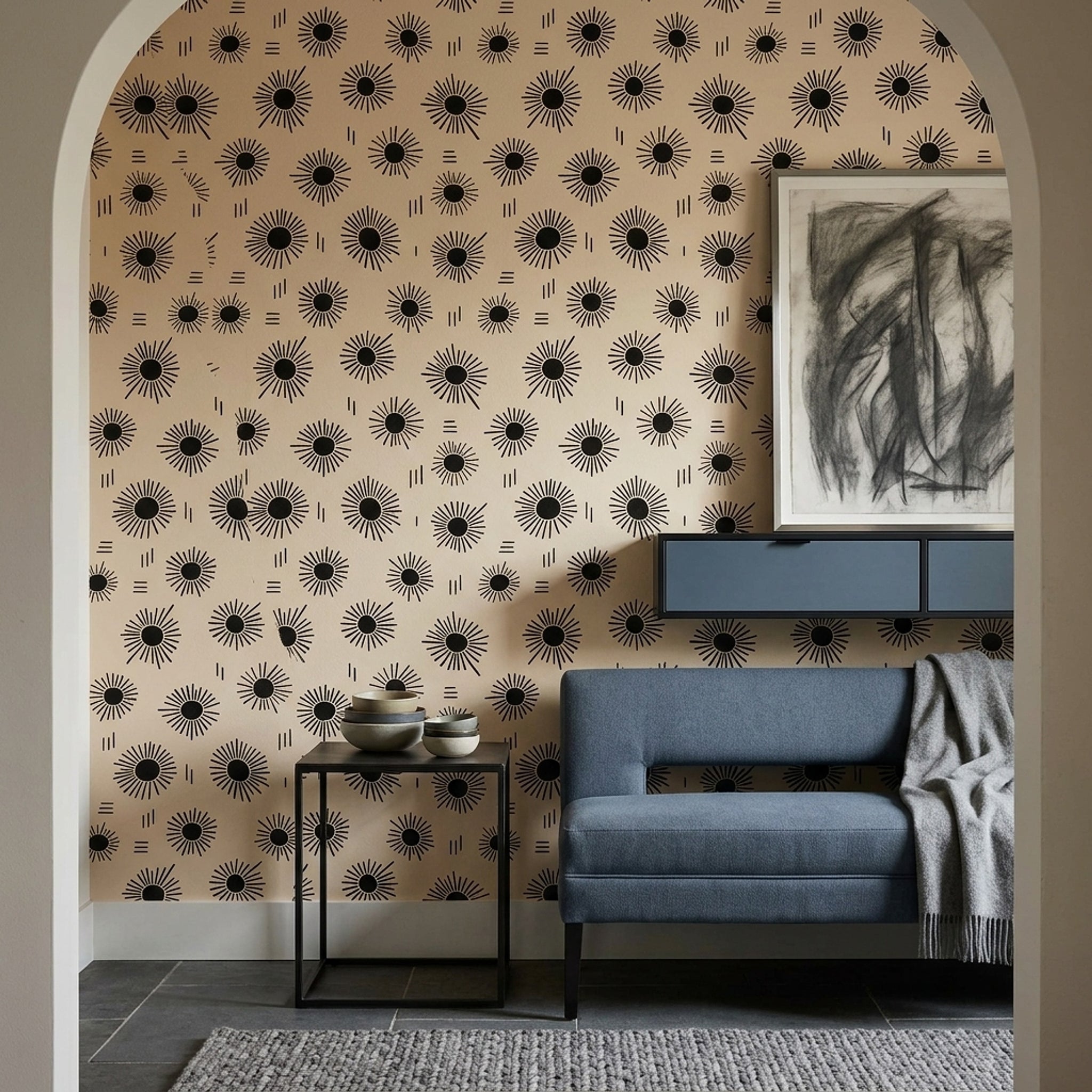 Sunburst Wallpaper Geometric Abstract Removable Wall Decor