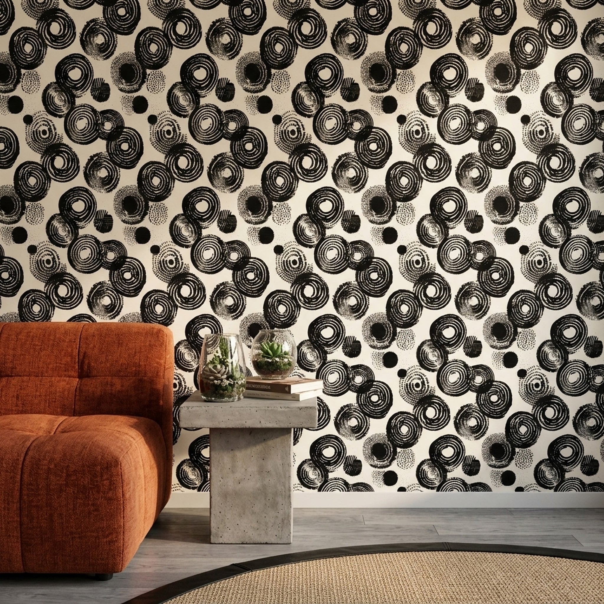 Concentric Circles Wallpaper Brushstroke Ink Stamp Removable Wall Decor