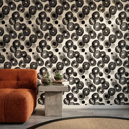 Concentric Circles Wallpaper Brushstroke Ink Stamp Removable Wall Decor