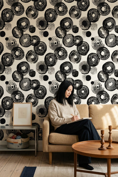 Concentric Circles Wallpaper Brushstroke Ink Stamp Removable Wall Decor