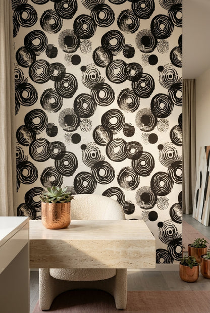 Concentric Circles Wallpaper Brushstroke Ink Stamp Removable Wall Decor