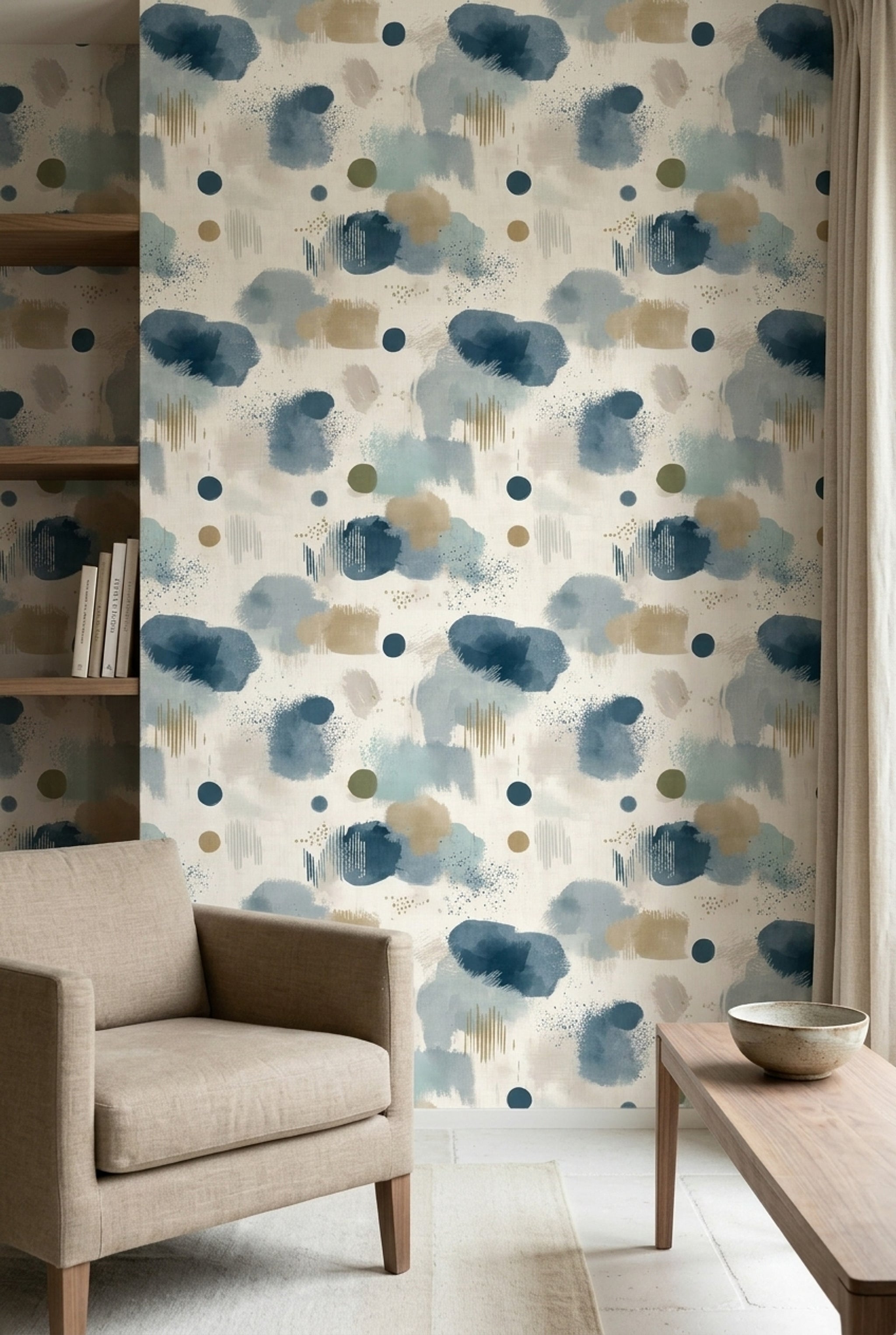 Abstract Watercolor Wallpaper Blue Brushstrokes Paint Splatter Decorative Mural