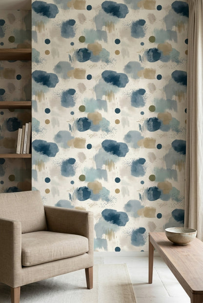 Abstract Watercolor Wallpaper Blue Brushstrokes Paint Splatter Decorative Mural