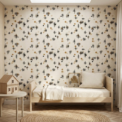 White Background Wallpaper Solid Black Mid Century Modern Decorative Mural