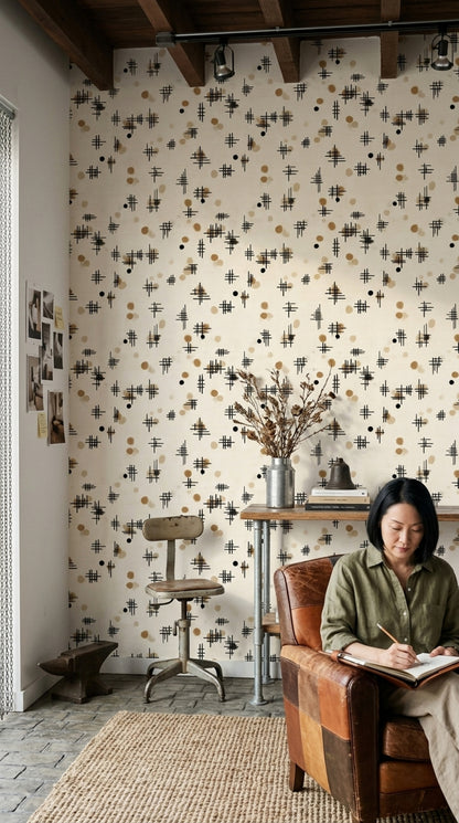 White Background Wallpaper Solid Black Mid Century Modern Decorative Mural