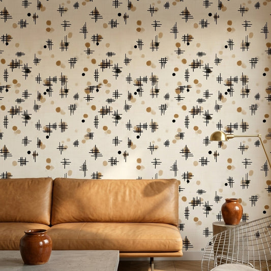 White Background Wallpaper Solid Black Mid Century Modern Decorative Mural