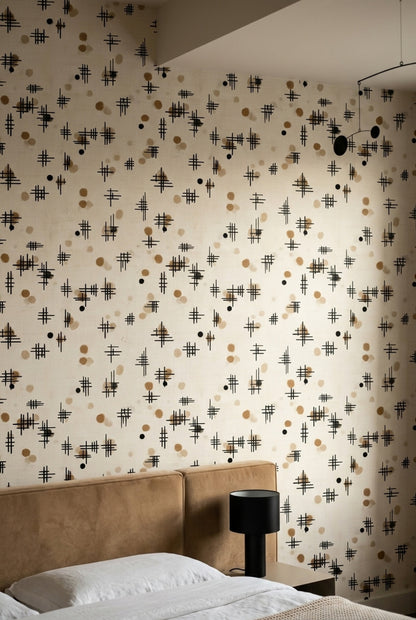 White Background Wallpaper Solid Black Mid Century Modern Decorative Mural