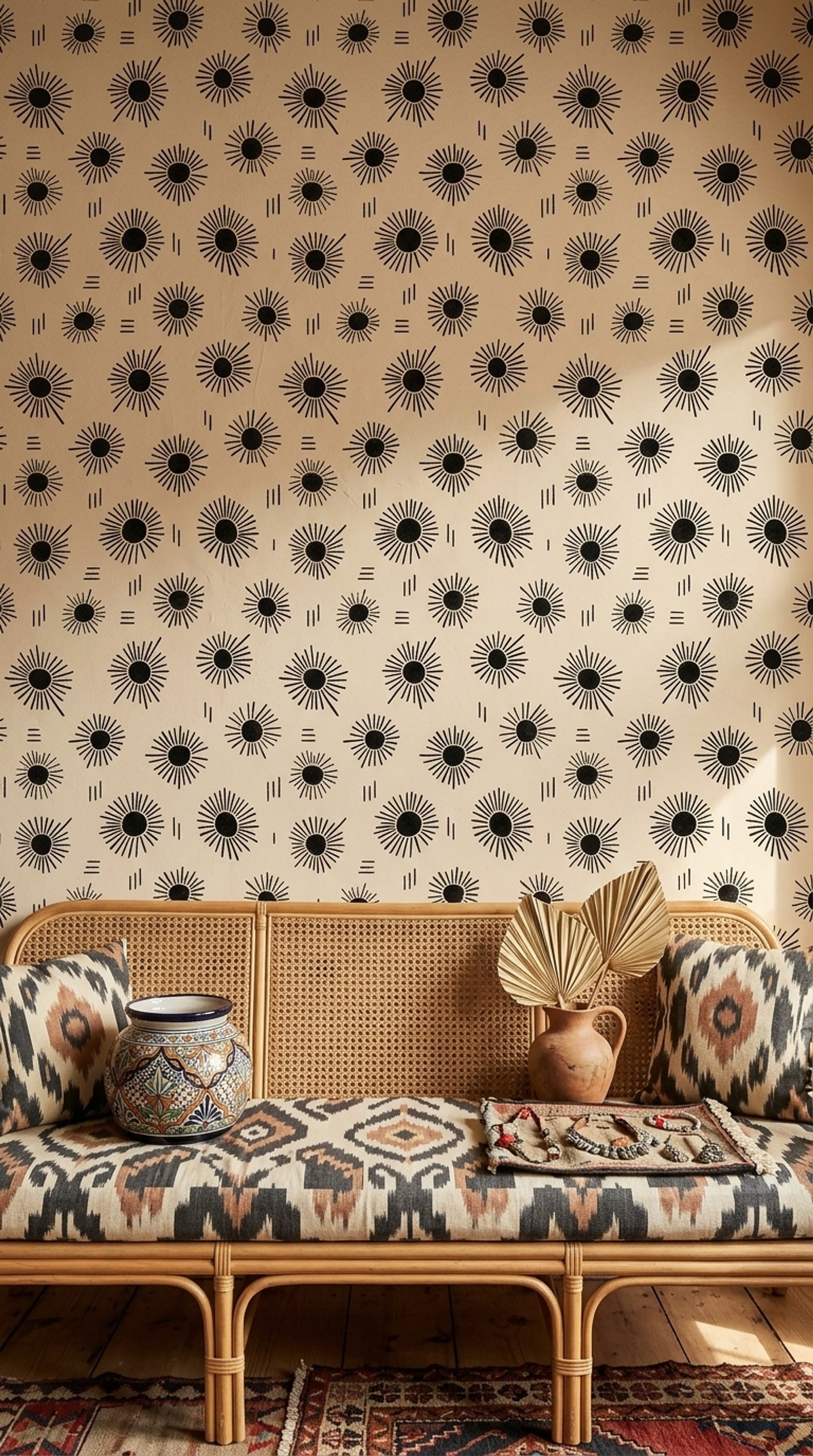 Sunburst Wallpaper Geometric Abstract Removable Wall Decor