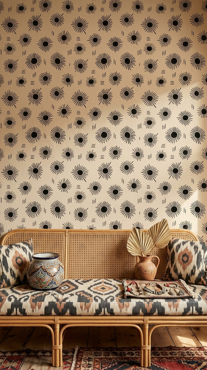 Sunburst Wallpaper Geometric Abstract Removable Wall Decor