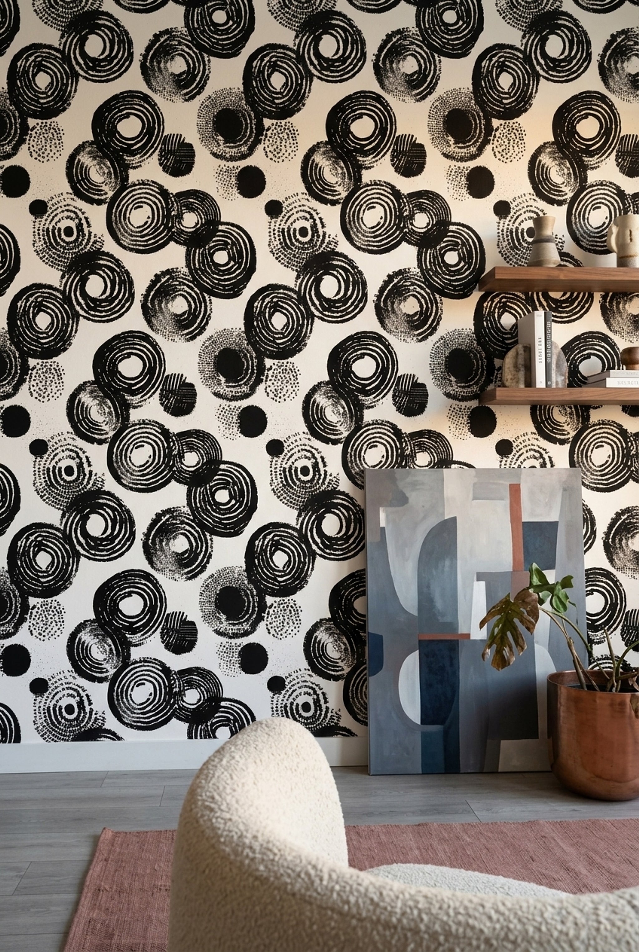 Concentric Circles Wallpaper Brushstroke Ink Stamp Removable Wall Decor