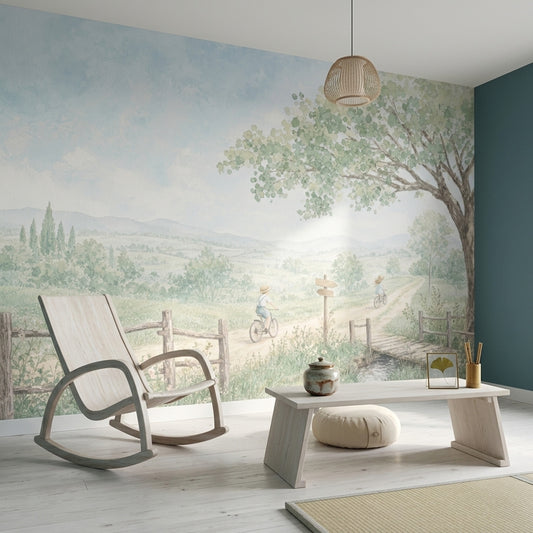 Pastoral Landscape Wallpaper Watercolor Removable Countryside Wall Decor