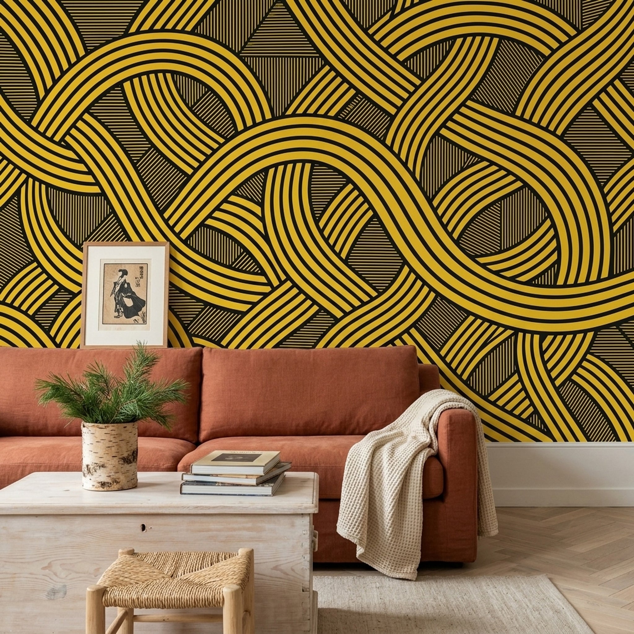 Abstract Geometric Wallpaper Interlocking Loops Striped Ribbons Removable Wall Decor