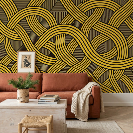 Abstract Geometric Wallpaper Interlocking Loops Striped Ribbons Removable Wall Decor