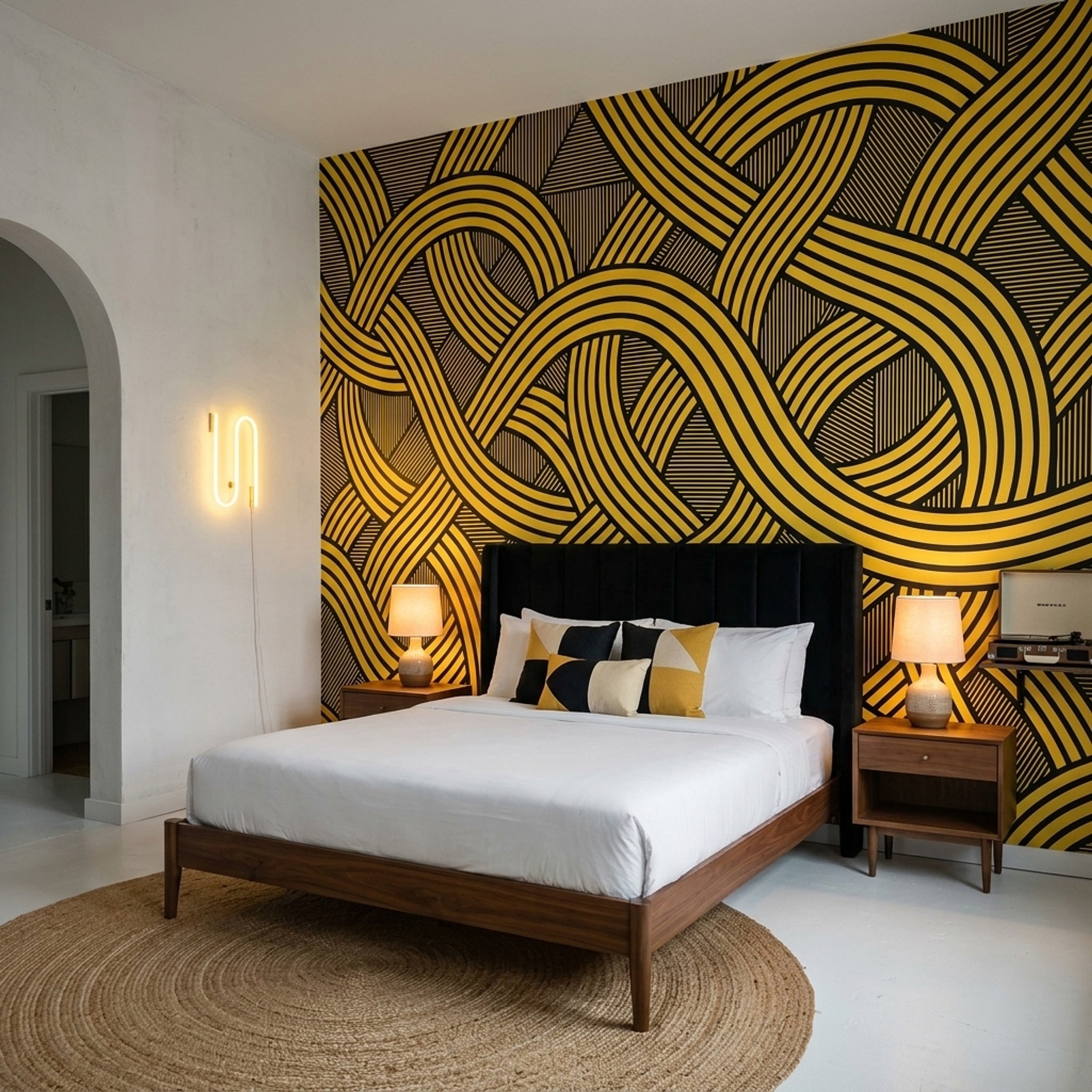 Abstract Geometric Wallpaper Interlocking Loops Striped Ribbons Removable Wall Decor