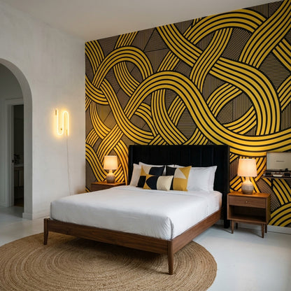 Abstract Geometric Wallpaper Interlocking Loops Striped Ribbons Removable Wall Decor